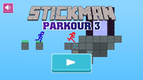 A stickman character performing a dynamic parkour jump between two platforms in Stickman Parkour.