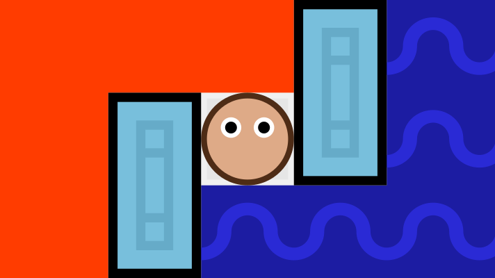 A colorful, bouncy character in mid-air, jumping between platforms in the game Bumpy Jumpy.